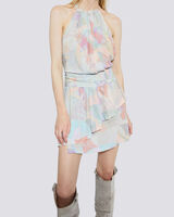 PHILIX MULTICOLOR PRINT HALTER MINI DRESS image number null